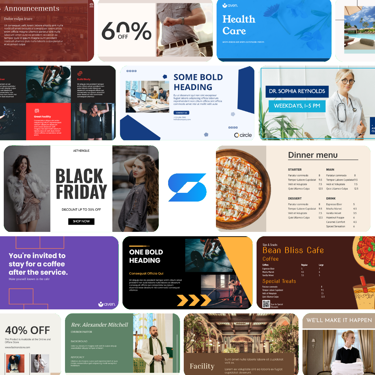 DigiSignage pre-installed templates collage DigiSignage pre-installed templates collage